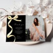 ゴールドの弓の写真　感謝のメッセージカード 招待状