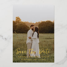 ゴールドの手書きオーバーレイ写真 Save The Date