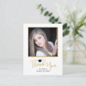 ゴールドの手書きフォト 卒業お礼 ポストカード (スタンド正面)