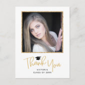 ゴールドの手書きフォト 卒業お礼 ポストカード (正面)