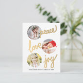 ゴールドの手書き文字が入ったホリデーズ サークル フォト ポストカード (スタンド正面)