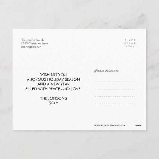 ゴールドの手書き文字が入ったホリデー サークル写真ポストカード シーズンポストカード (裏面)