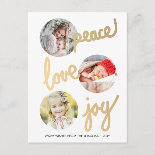 ゴールドの手書き文字が入ったホリデー サークル写真ポストカード シーズンポストカード (正面)