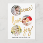 ゴールドの手書き文字が入ったホリデー サークル フォト ポストカード (正面)