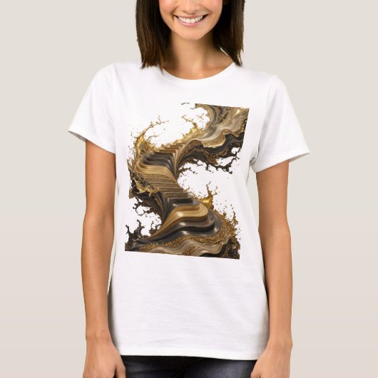ゴールドの抽象芸術Tシャツで個性を主張 Tシャツ (正面)