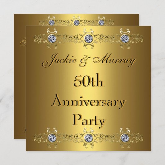 ゴールドの招待状 50周年パーティー 招待状 (正面/裏面)