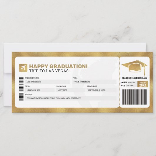 ゴールドの搭乗券 旅行 飛行機 ギフト チケット 招待状 (正面)