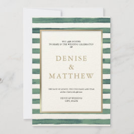 ゴールドの文字が入ったバジルグリーンの水彩ストライプ 招待状