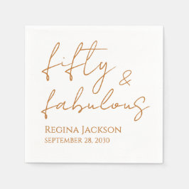 ゴールドの文字で華やかに「Fifty And Fabulous」50歳の誕生日パーティー スタンダードカクテルナプキン