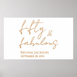 ゴールドの文字で豪華な50歳の誕生日お祝い「Fifty And Fabulous Script」 ポスター