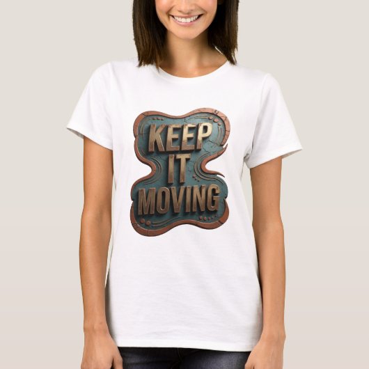ゴールドの文字で躍動感をデザイン Keep IT Moving Tシャツ (正面)