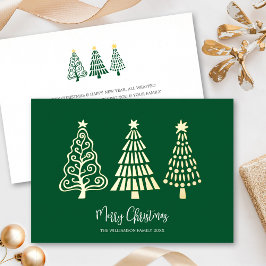 ゴールドの文字で「Merry Christmas Trees Script Name Real Go 箔シーズンカード