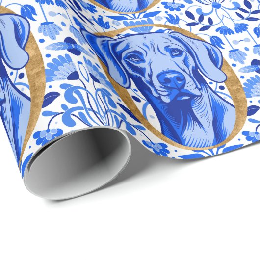 ゴールドの文字「O」から覗くワイマラナー ラッピングペーパー (ロールコーナー)