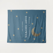 ゴールドの星と月 ネイビーブルー ベビーシャワー タペストリー (正面(横))