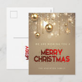 ゴールドの星、オーナメント、メリークリスマス シーズンポストカード (正面/裏面)