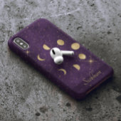ゴールドの月の満ち欠け 紫色の星 個性的 iPhoneケース