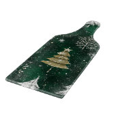 ゴールドの松の木とシルバーの雪の結晶、ハンターグリーンのデザイン カッティングボード (角)