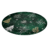 ゴールドの松の木とシルバーの雪の結晶、ハンターグリーンのデザイン カッティングボード (角)