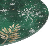 ゴールドの松の木とシルバーの雪の結晶、ハンターグリーンのデザイン カッティングボード (角)