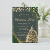 ゴールドの松の木とドットのグリーン背景のクリスマスパーティー招待状 招待状 (スタンド正面)