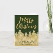 ゴールドの松の木 メリークリスマス ダークグリーン写真 カード (正面)