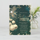 ゴールドの枝 ボール 星 緑の会社 クリスマス 招待状 (スタンド正面)