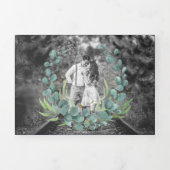 ゴールドの枝 ユーカリの葉 ネイビー ブルー ウェディング 三つ折り招待状 (カバー)