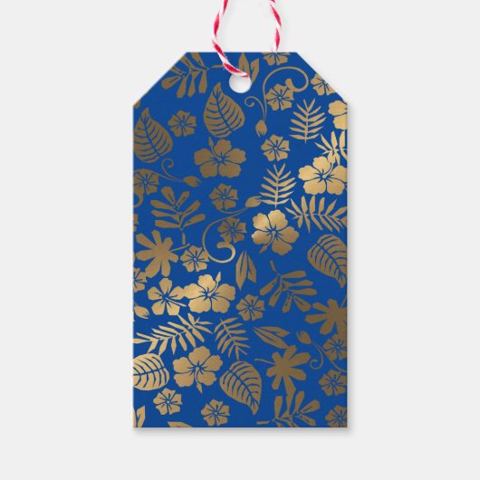 ゴールドの植物パターン ギフトタグ (正面)