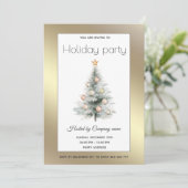 ゴールドの水彩クリスマスツリー会社パーティー 招待状 (スタンド正面)