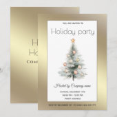 ゴールドの水彩クリスマスツリー会社パーティー 招待状 (正面/裏面)