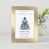 ゴールドの水彩クリスマスツリー ホリデーパーティー 招待状 (スタンド正面)