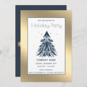 ゴールドの水彩クリスマスツリー ホリデーパーティー 招待状 (正面/裏面)