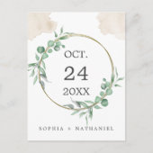 ゴールドの水彩グリーン セーブ・ザ・デート ポストカード (正面)