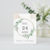 ゴールドの水彩グリーン セーブ・ザ・デート ポストカード (スタンド正面)