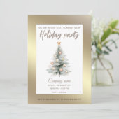 ゴールドの水彩画のクリスマスツリー会社のパーティー 招待状 (スタンド正面)