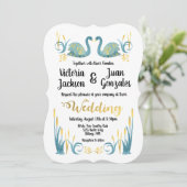 ゴールドの水彩 スワン 結婚式招待状 招待状 (スタンド正面)