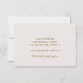 ゴールドの水玉模様の結婚式ウェブサイトへの出欠確認 招待状 (裏面)