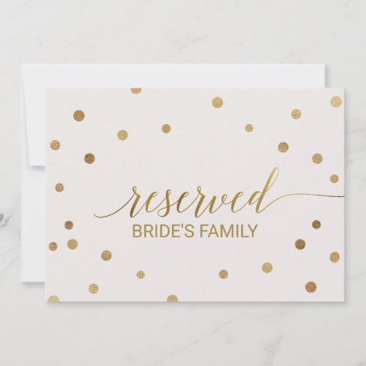 ゴールドの水玉模様の「予約済」サイン 招待状 (正面)