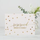 ゴールドの水玉模様の「予約済」サイン 招待状 (スタンド正面)