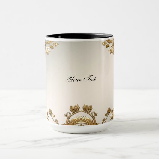 ゴールドの波打つ葉の花模様マグ マグカップ (中央)