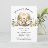 ゴールドの洗礼ベビーボーイ 誕生洗礼 招待状 (スタンド正面)