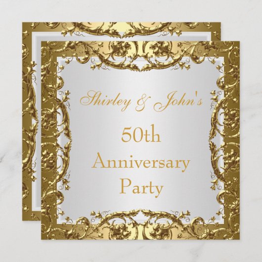 ゴールドの洗練された50周年結婚記念日パーティーの招待状 招待状 (正面/裏面)