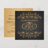 ゴールドの渦巻き、ハートが繋がった 50周年記念 招待状 (正面/裏面)
