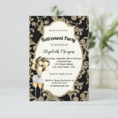 ゴールドの渦巻き ワイングラス、風船、還暦パーティー 招待状 (スタンド正面)