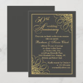 ゴールドの渦巻き 50周年 結婚記念日 招待状 (正面/裏面)