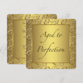 ゴールドの渦模様が熟成した誕生日パーティー 招待状 (正面/裏面)