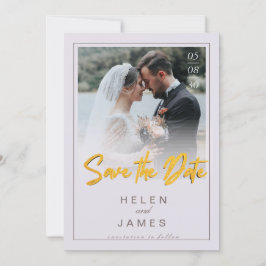 ゴールドの特別な日を記念するカップル写真 クラシックカード セーブザデート