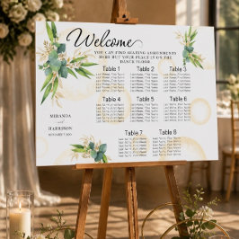 ゴールドの球体と植物の結婚式座席表 ポスター