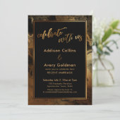 ゴールドの疑似メタリックブラック大理石 お祝いに参加しよう 招待状 (スタンド正面)