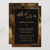 ゴールドの疑似メタリックブラック大理石 お祝いに参加しよう 招待状 (正面/裏面)